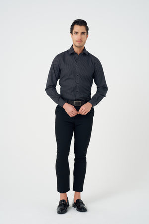 Chemise ajustée en coton élasthanne sans repassage à col évasé pour homme