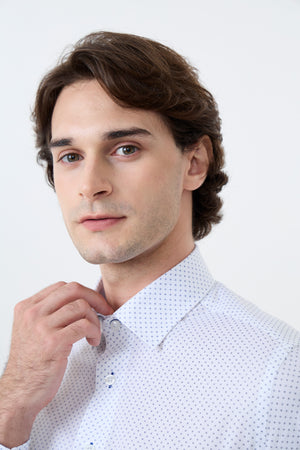 Leo Chevalier Fitted Cotton Spandex Non-Iron Small Dot Dress Shirt