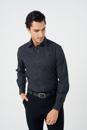 Chemise ajustée en coton élasthanne sans repassage à col évasé pour homme
