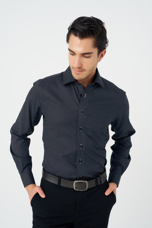 Chemise ajustée en coton élasthanne sans repassage à col évasé pour homme