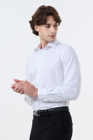 Leo Chevalier Fitted Cotton Spandex Non-Iron Small Dot Dress Shirt
