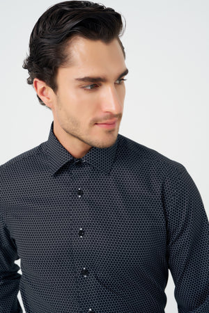 Chemise ajustée en coton élasthanne sans repassage à col évasé pour homme