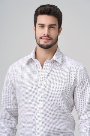 Chemise habillée 100 % coton à pois noirs Leo Chevalier sans repassage