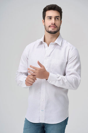 Chemise habillée 100 % coton à pois noirs Leo Chevalier sans repassage