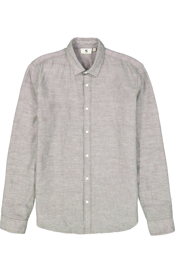 Chemise à col boutonné caché en mélange de lin et de coton