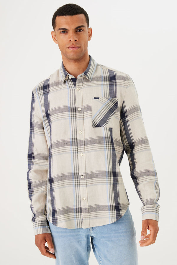 Large Beige and Navy Checkered Shirt