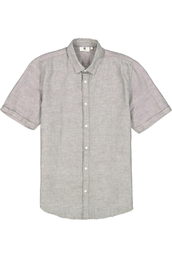 Chemise boutonnée cachée à manches courtes en mélange de lin et de coton