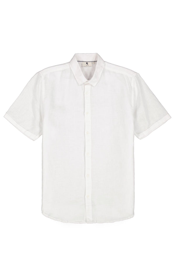 Linen Cotton Blend Hidden Button Down Short Sleeve Shirt