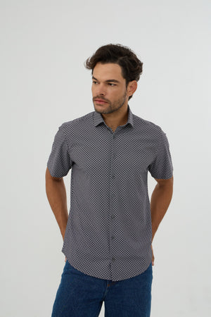 Chemise à manches courtes en maille extensible pour homme