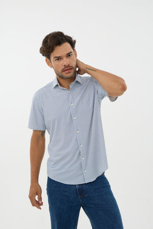 Chemise à manches courtes en maille extensible pour homme