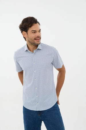Chemise à manches courtes en maille extensible pour homme