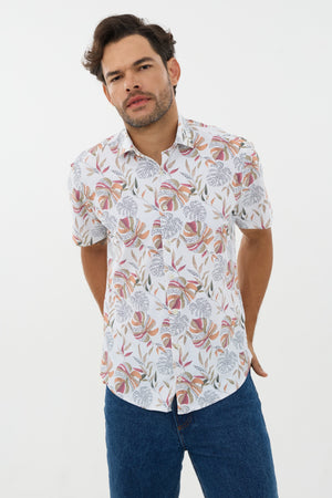 Chemise à manches courtes en maille extensible pour homme