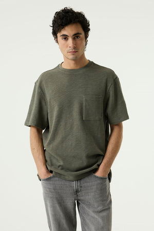 Garcia Relaxed Fit Olive Green T-Shirt with Chest Pocket