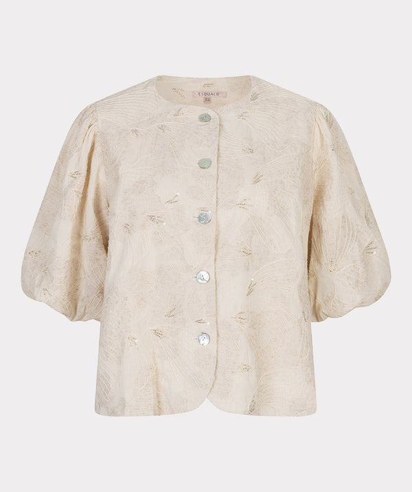 EsQualo Embroidered Balloon Sleeve Blouse