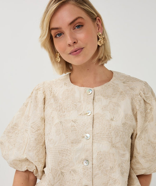 EsQualo Embroidered Balloon Sleeve Blouse
