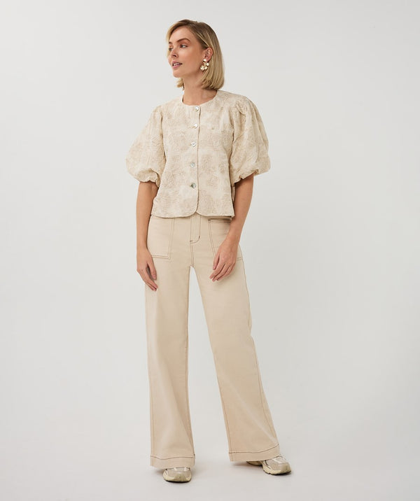 EsQualo Embroidered Balloon Sleeve Blouse