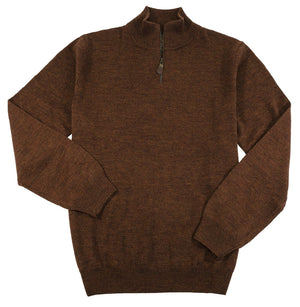 Viyella 1/4 Zip Baruffa Merino Wool Sweater with Leather Trim