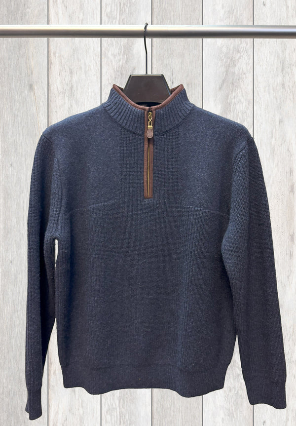 Viyella 1/4 Zip Woodsman Sweater with Leather Trim