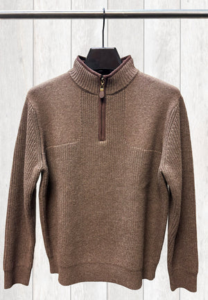 Viyella 1/4 Zip Woodsman Sweater with Leather Trim