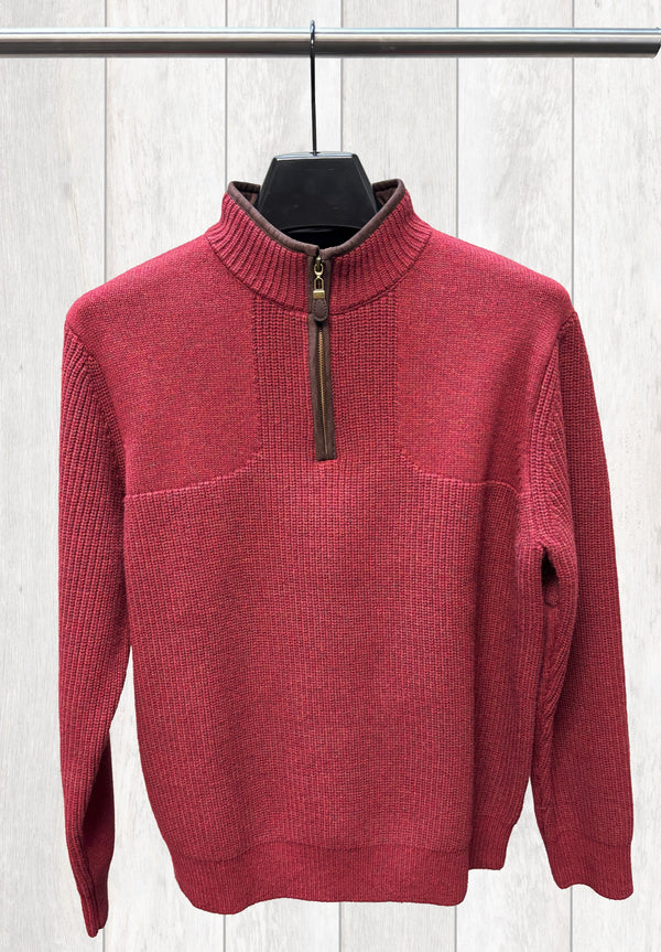Viyella 1/4 Zip Woodsman Sweater with Leather Trim
