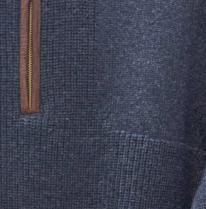 Viyella 1/4 Zip Woodsman Sweater with Leather Trim