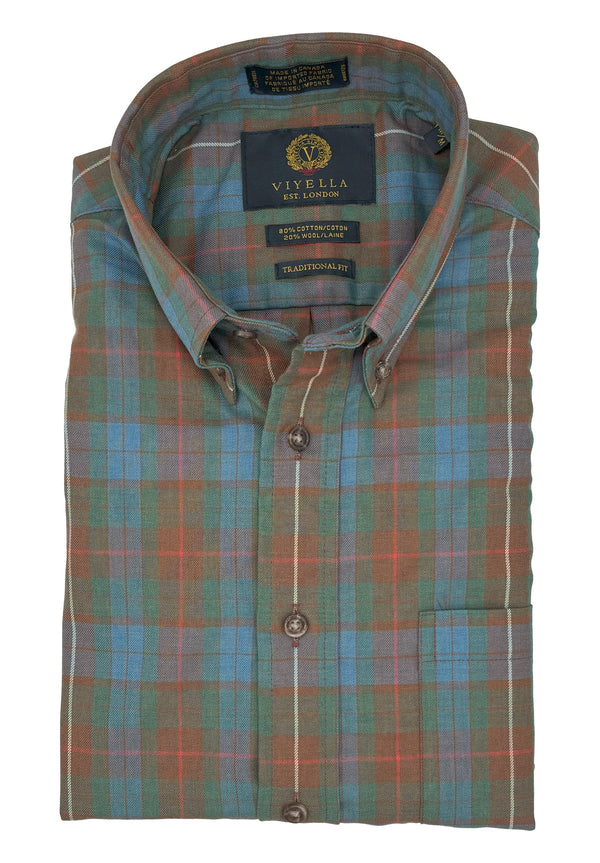 Chemise Viyella à carreaux turquoise et marron, fabriquée au Canada