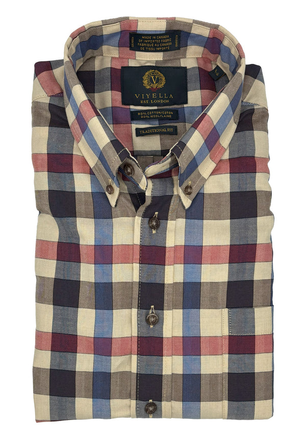 Chemise à carreaux crème Viyella et multicolore fabriquée au Canada