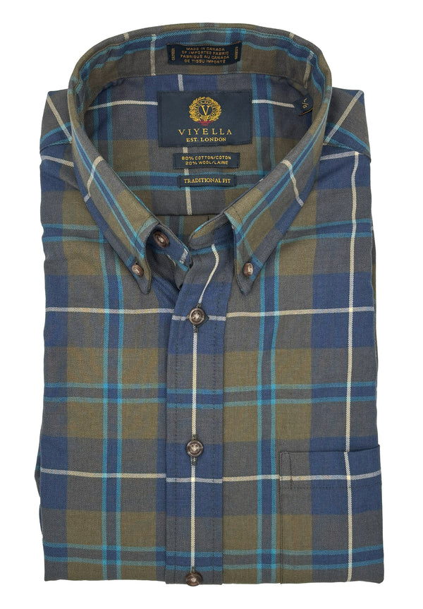 Chemise à carreaux verte et bleue Viyella fabriquée au Canada