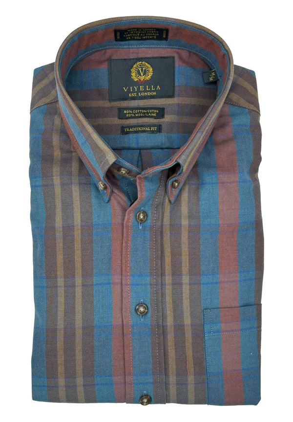 Chemise Viyella bleue et marron fabriquée au Canada