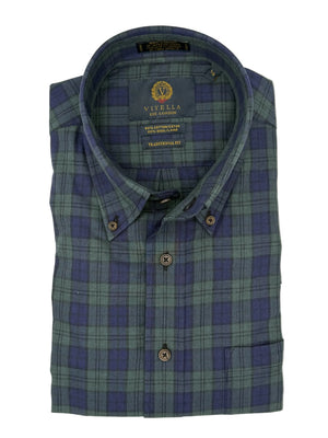 Chemise classique en flanelle Viyella à carreaux verts et marine, fabriquée au Canada
