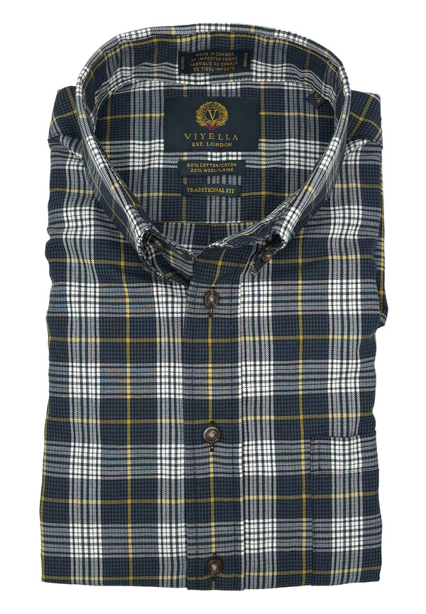 Chemise à carreaux Viyella bleu crépuscule et jaune fabriquée au Canada