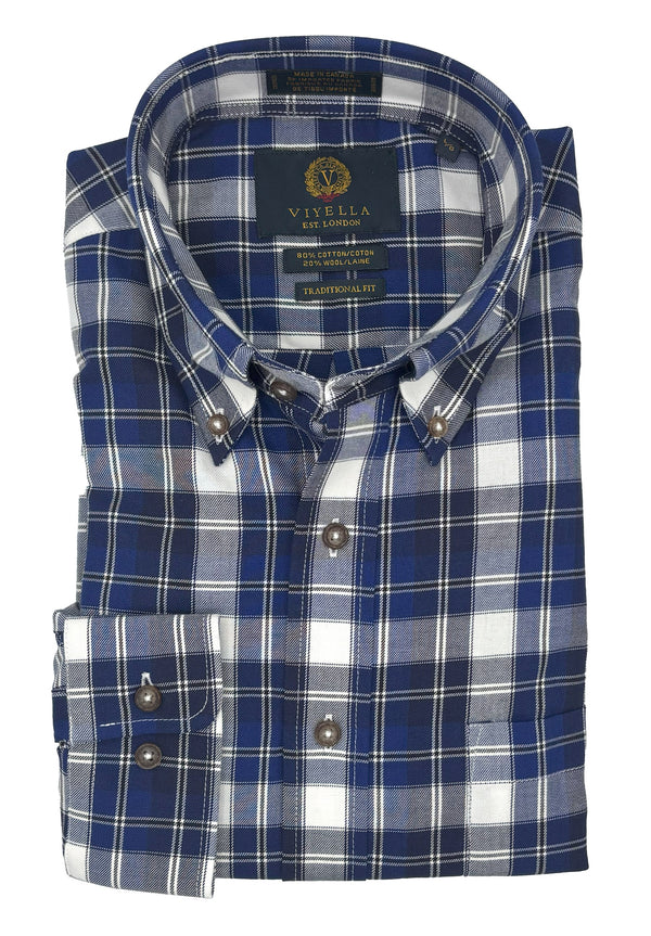 Chemise à carreaux bleue et marine Viyella, fabriquée au Canada