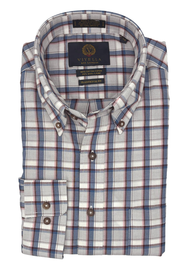 Chemise à carreaux Viyella gris clair et bleu fabriquée au Canada