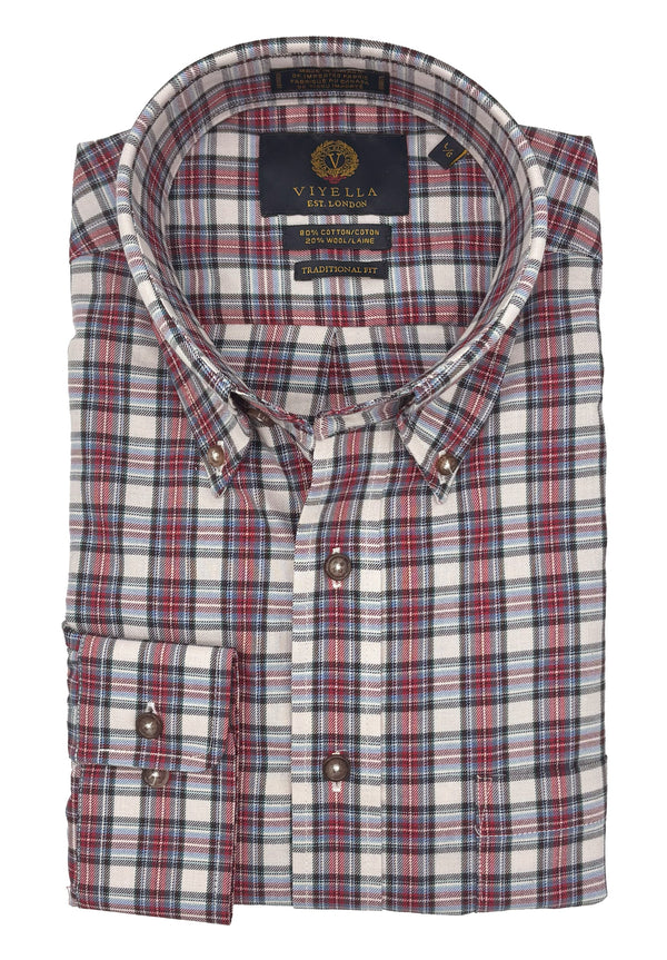 Viyella Cream and Red Plaid Made in Canada Shirt