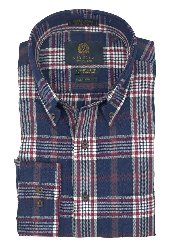 Viyella Made in Canada Navy and Red Plaid Shirt