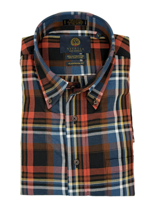 Viyella Made in Canada Rust Orange & Blue Plaid Shirt