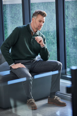 Pull polo basique en laine Baruffa de Viyella avec bordure en daim