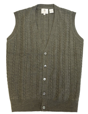 Viyella Cardigan sans manches en laine mérinos Baruffa avec câble sur le devant