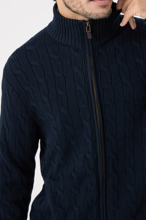 Viyella Full Zip Soft Feel Cotton Cable Knit Cardigan