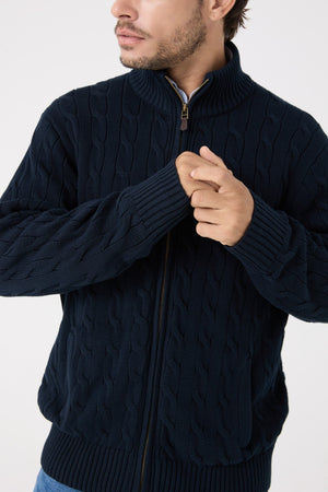 Viyella Full Zip Soft Feel Cotton Cable Knit Cardigan