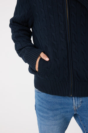 Viyella Full Zip Soft Feel Cotton Cable Knit Cardigan