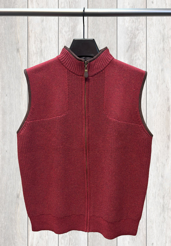 Viyella Full Zip Woodsman Sleeveless Sweater with Suede Trim