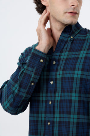 Chemise Viyella Summer Weight en mélange coton-laine motif Black Watch