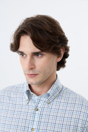 Viyella Summer Weight Cotton Wool Multi Blue Check