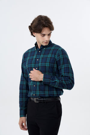 Chemise Viyella Summer Weight en mélange coton-laine motif Black Watch