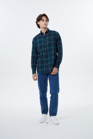 Chemise Viyella Summer Weight en mélange coton-laine motif Black Watch