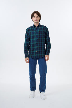 Chemise Viyella Summer Weight en mélange coton-laine motif Black Watch