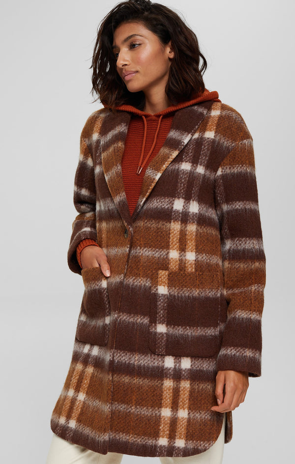 Manteau en laine Esprit à carreaux surdimensionnés