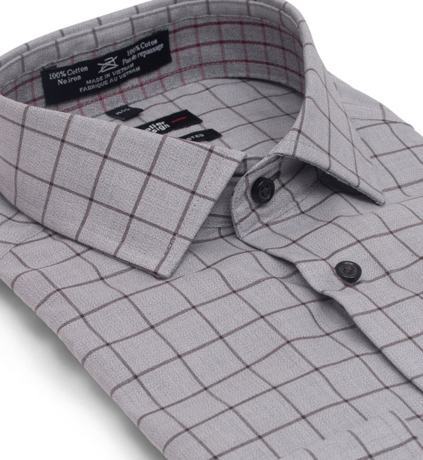 Leo Chevalier Adjusted Fit Fancy Grey Check Dress Shirt