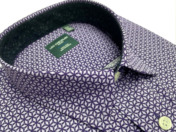 Chemise de sport à col boutonné dissimulé et imprimé violet clair Leo Chevalier